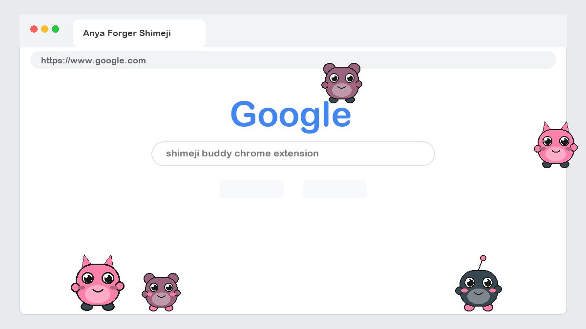 Anya Forger Shimeji walking on a Google Chrome web page