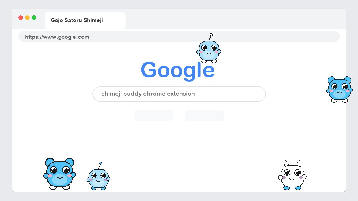 Gojo Satoru Shimeji walking on a Google Chrome web page
