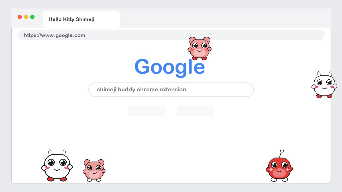 Hello Kitty Shimeji walking on a Google Chrome web page