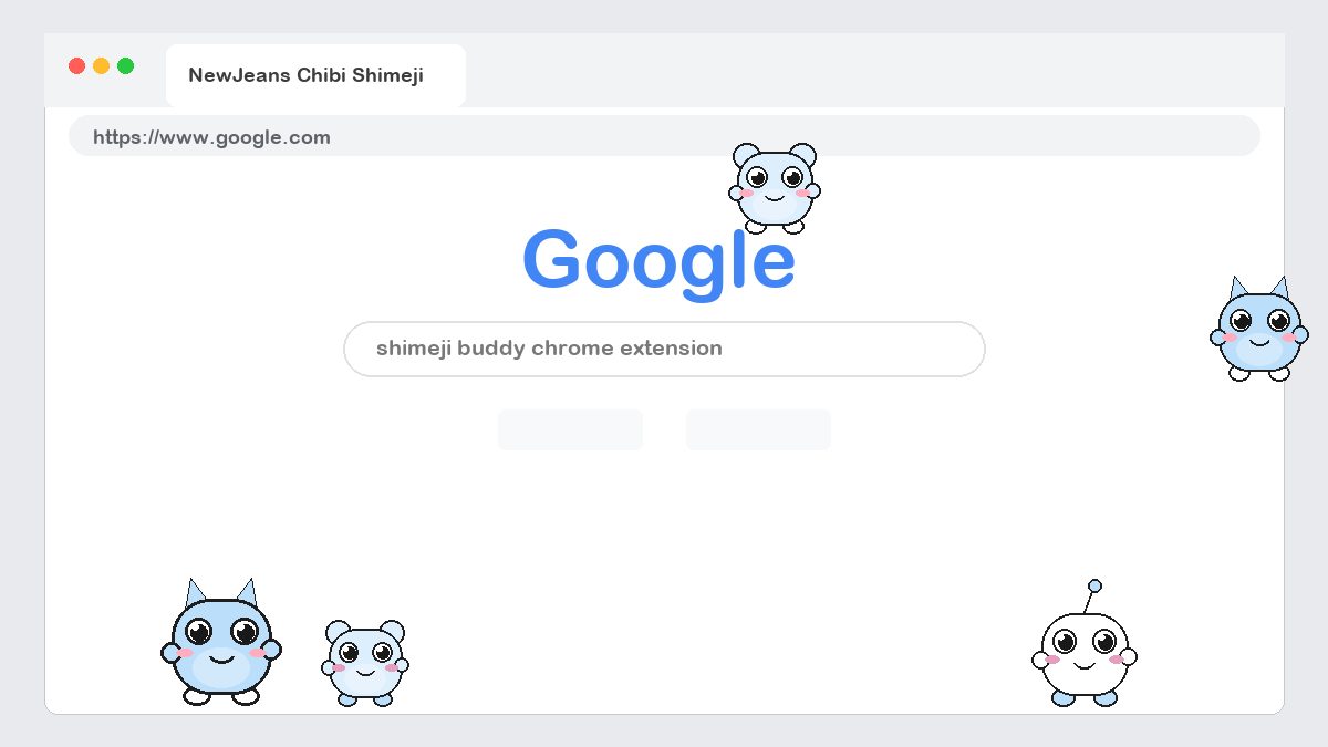 NewJeans Chibi Shimeji walking on a Google Chrome web page