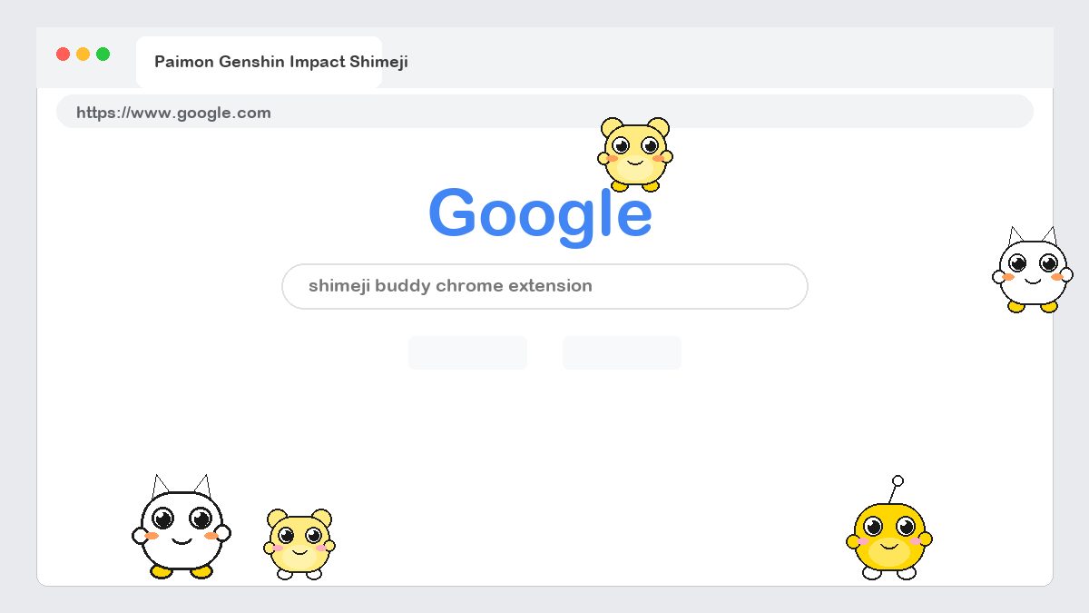 Paimon Genshin Impact Shimeji walking on a Google Chrome web page