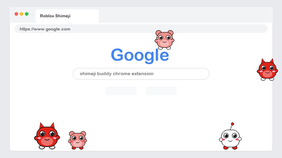 Roblox Shimeji walking on a Google Chrome web page