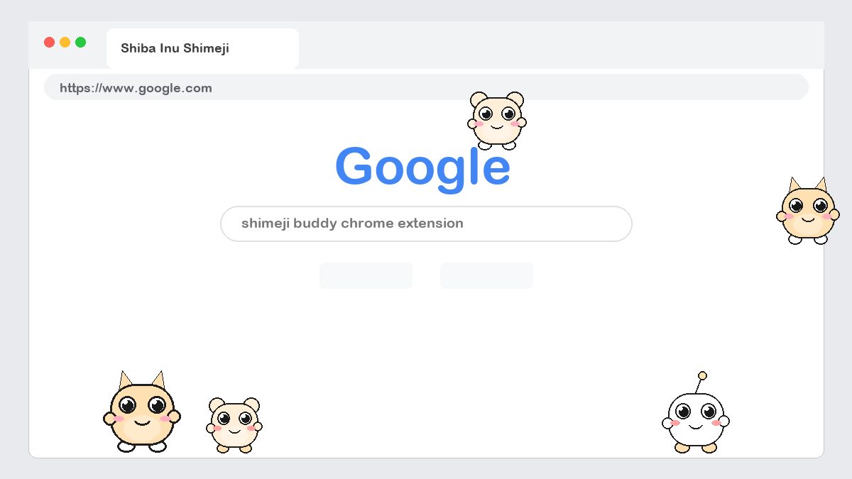 Shiba Inu Shimeji walking on a Google Chrome web page