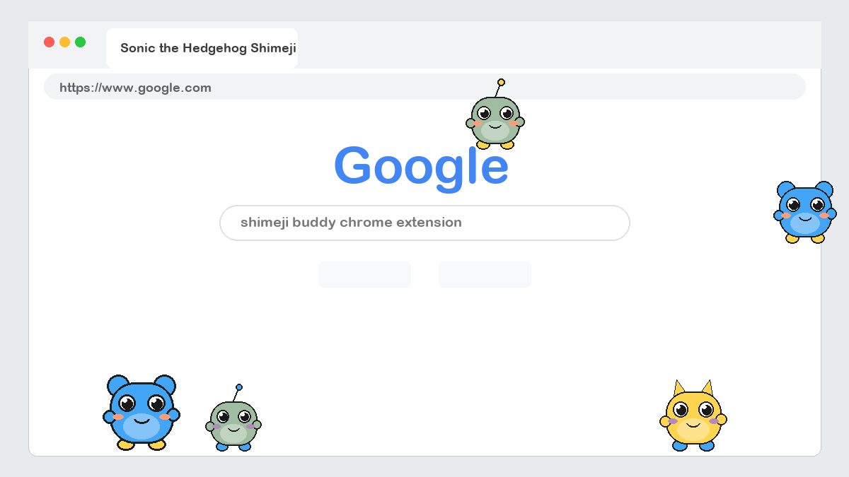 Sonic the Hedgehog Shimeji walking on a Google Chrome web page