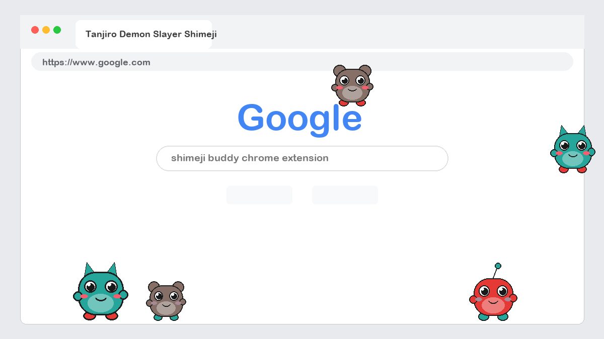 Tanjiro Demon Slayer Shimeji walking on a Google Chrome web page